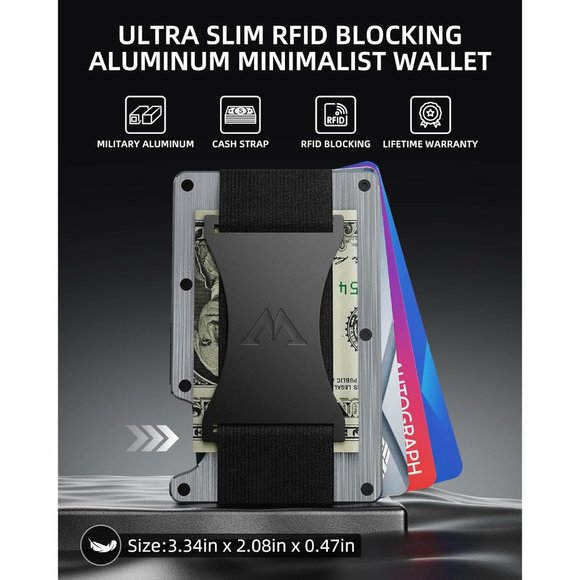 Men Metal Credit Card Holder with Cash Strap Quality Rustproof Black Wallet - Picture 3 of 7